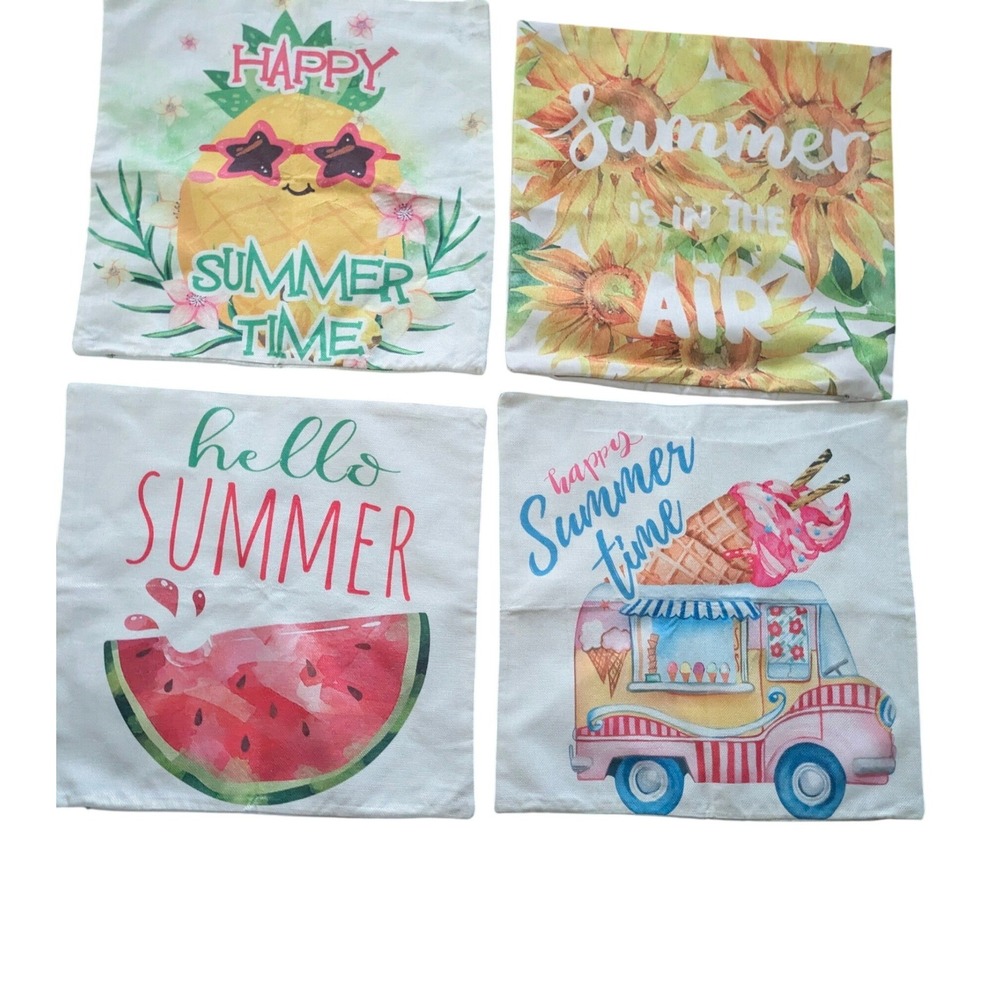 Summer Decorative Throw Pillow Covers (4) 18x18 Pineapple Watermelon Sunflowers